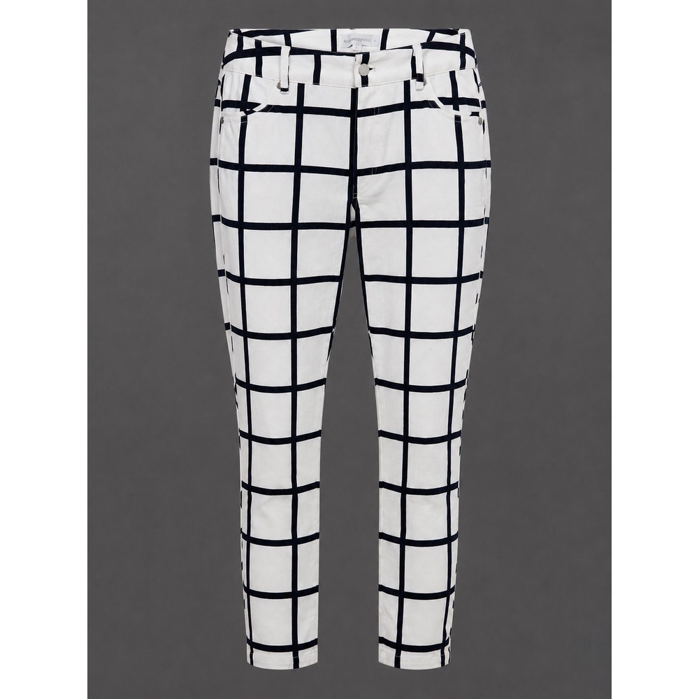 Finders Keepers Womens White Navy Windowpane Grid Skinny‎ Ankle Pants Size L
